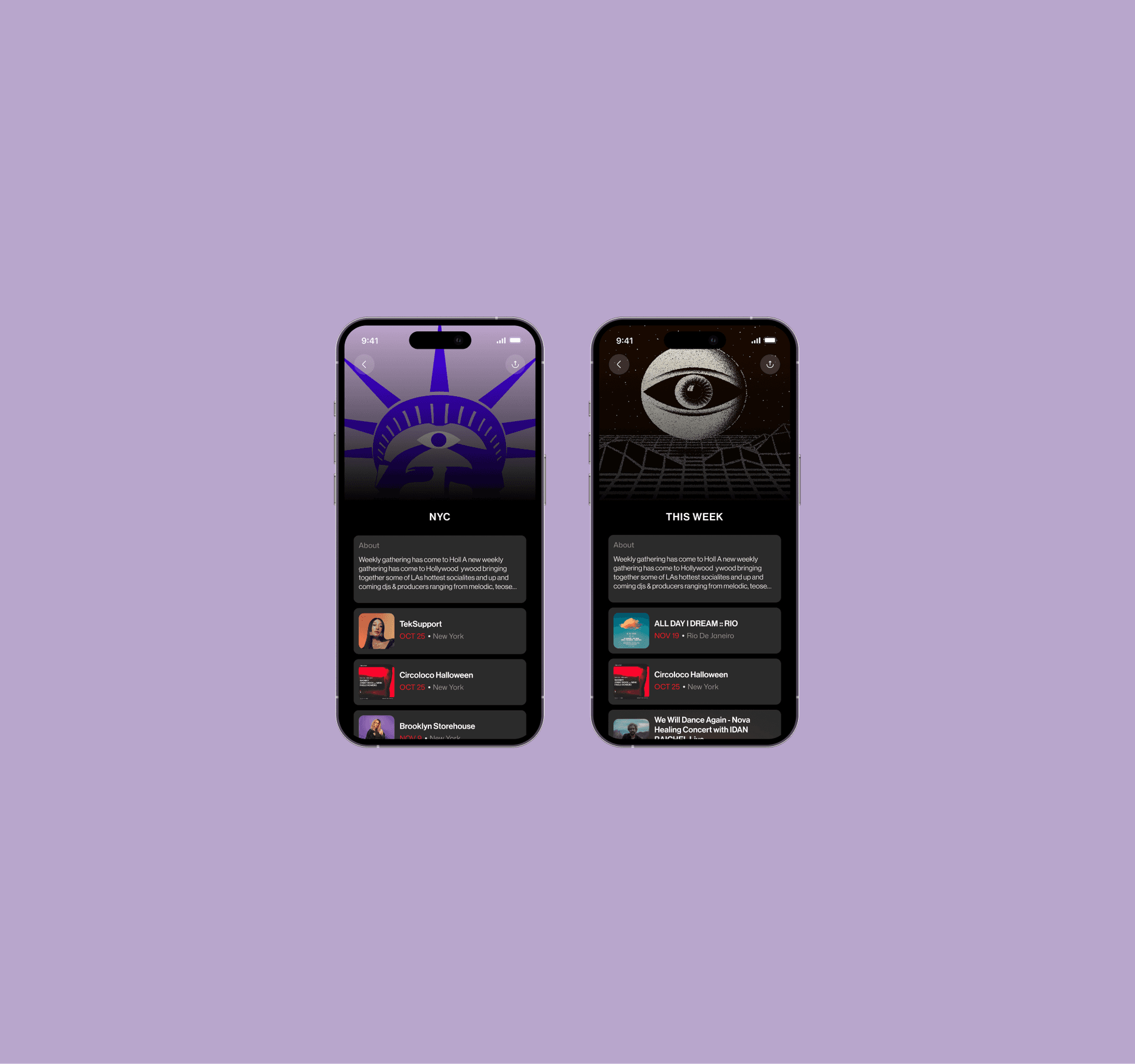 Getin event pages shown on two phones